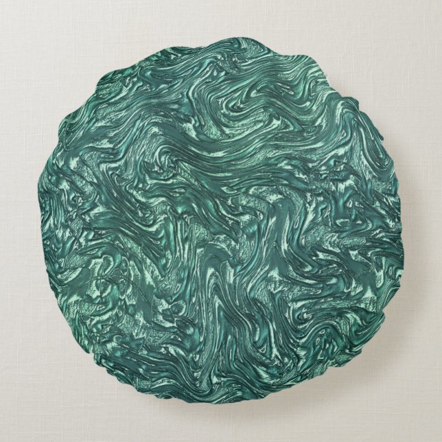 Texturierte Jade- und grünliche Zyantönen Rundes Kissen (Rückseite)