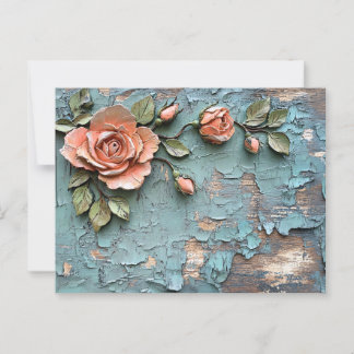 Texturierte Korallen Rose auf geschwächten Aquamar Postkarte