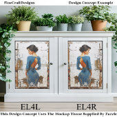 Texturierte Kunst, elegante Lady in Blue EL4R Deco Seidenpapier