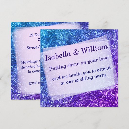 Texturierte Kurven blau bis violett Einladung (Vorne/Hinten)