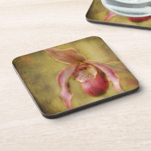 Texturierte Lady Slipper Orchid Untersetzer (Linke Seite)