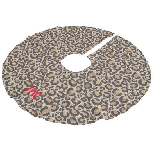 Texturierte Leopard Print Red INITIALS Chic Weihna Leinenimitat Weihnachtsbaumdecke (Schrägansicht)