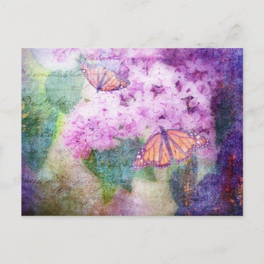 Texturierte Lilacs und Schmetterlinge Postkarte (Vorderseite)