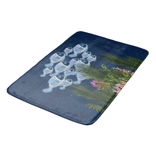 Texturierte Marine, Fisch, Rosa Korallen Badematte (Schrägansicht)