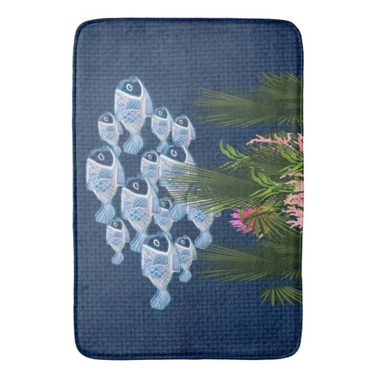 Texturierte Marine, Fisch, Rosa Korallen Badematte (Vorderseite Vertikal)