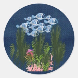 Texturierte Marine, Fisch, Rosa Korallen Runder Aufkleber