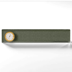 Texturierte Moosgrüne Schreibplatte mit Uhrwerk Namensplakette