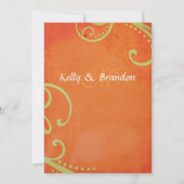 Texturierte Orange mit grünen Wirbel Hochzeitsempf Einladung (Rückseite)