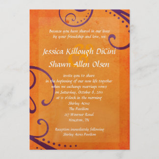 Texturierte Orange mit Plum Wirbel Hochzeitsempfan Einladung