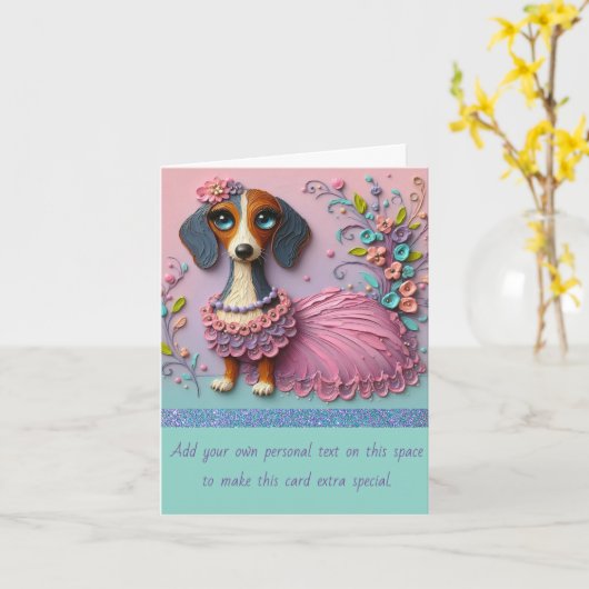 Texturierte pastellfarbene Dackel Karte (Gelbe Blume)