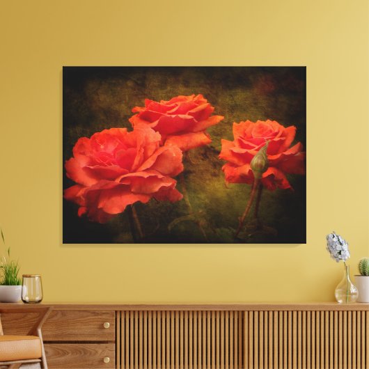 Texturierte pfirsichfarbene Rose Canvas drucken Leinwanddruck (Insitu (Wohnzimmer))