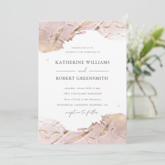 texturierte Rose Gold Imitate Folie elegant Hochze Einladung (Stehend Vorderseite)