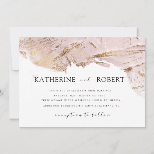 texturierte Rose Gold Imitate Folie Moderne Hochze Einladung (Vorderseite)