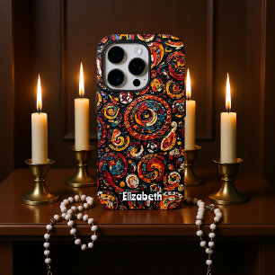 Texturierte Rot- und Gold-Wirbel iPhone 16 Pro Hülle