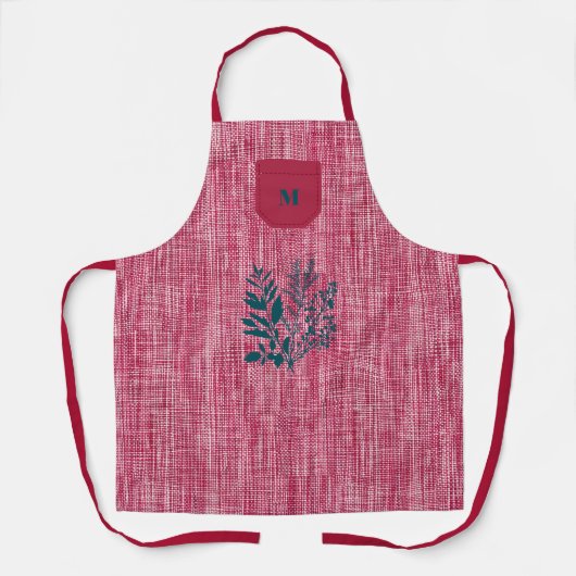 Texturierte rote Stoffe mit Kräutermotiv - modern Schürze (Vorderseite)