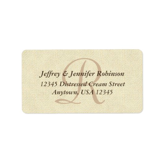 Texturierte Rustikale Creme, Monogramm, Rücksendea Adressaufkleber (Vorne)