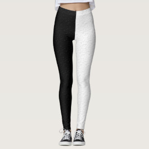 Texturierte Schwarz-weiße, zweifarbige Halbseiten Leggings