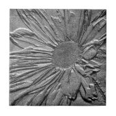 Texturierte Silver Daisy Floral Art Tile Fliese (Vorderseite)