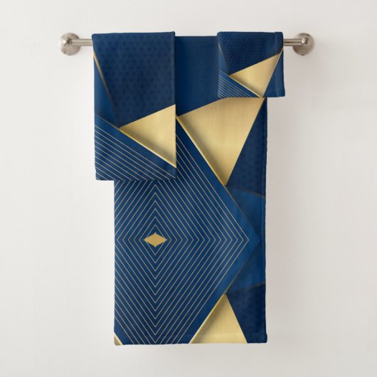 Texturierte Streifen Kurven Blau und Gold Badhandtuch Set (Insitu)