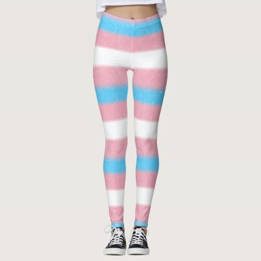 Texturierte Transgender-Flag-Farbstreifen Leggings (Vorderseite)
