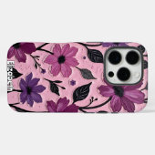 Texturierte violette Blumen auf Rosa Case-Mate iPhone Hülle (Rückseite (Horizontal))