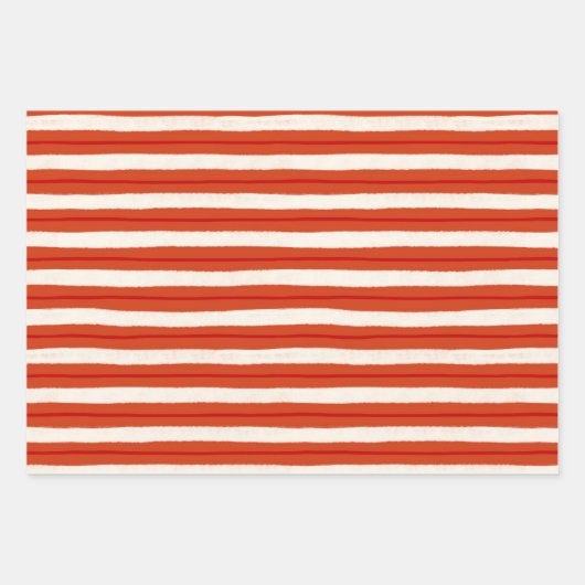Texturierte Weihnachtsstreifen in rot und weiß Geschenkpapier Set (Vorderseite 3)