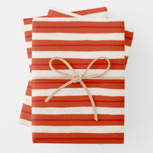 Texturierte Weihnachtsstreifen in rot und weiß Geschenkpapier Set
