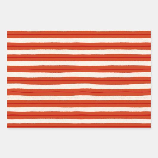 Texturierte Weihnachtsstreifen in rot und weiß Geschenkpapier Set (Vorderseite)