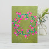 Texturierter rosa Blumenkranz Feiertagskarte (Stehend Vorderseite)