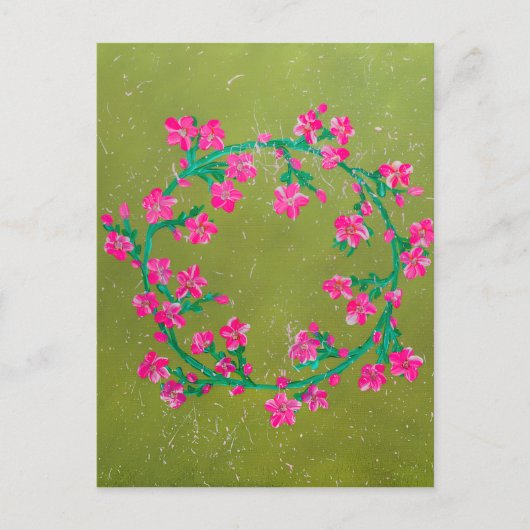 Texturierter rosa Blumenkranz Postkarte (Vorderseite)