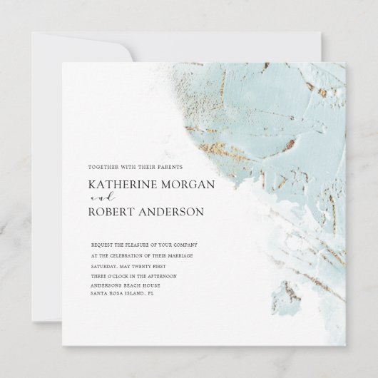 texturiertes blaues Gold, moderne Hochzeitseinladu Einladung (Vorderseite)