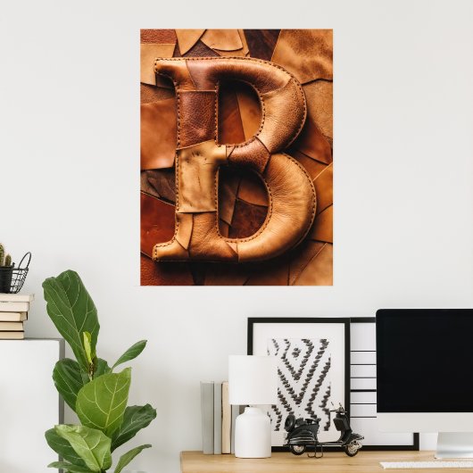 Texturiertes Leder-Patchwork „B“ Monogramm Poster (Heimbüro)