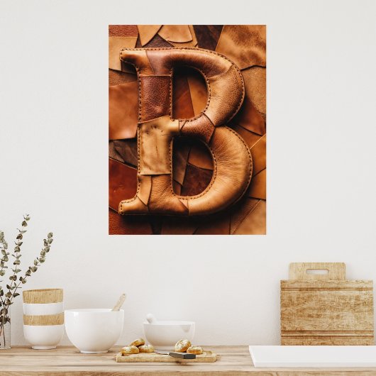 Texturiertes Leder-Patchwork „B“ Monogramm Poster (Küche)
