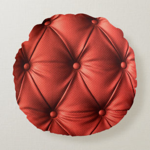 Texturiertes Rotes Leder: Detailliertes Material N Rundes Kissen
