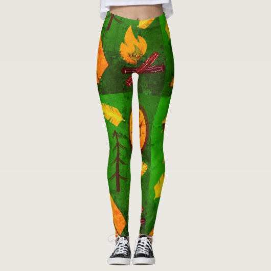 Texturwirkung Leggings aus grünem Camping (Vorderseite)