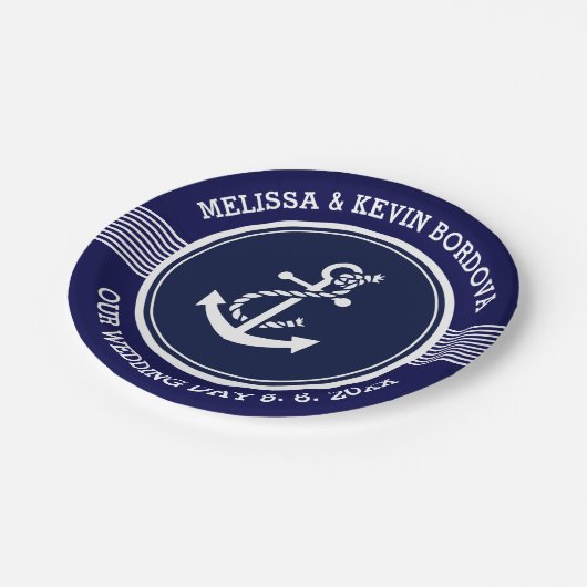 Textvorlage für den Anker eines weißen Schiffs Pappteller (Schrägansicht)