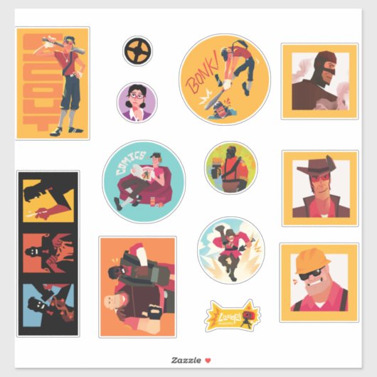 TF2 Red team mercenaries 12 sticker set (Blatt)