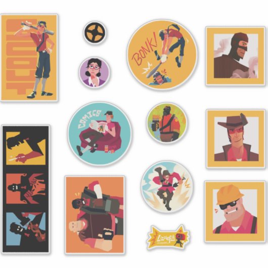TF2 Red team mercenaries 12 sticker set (Vorderseite)