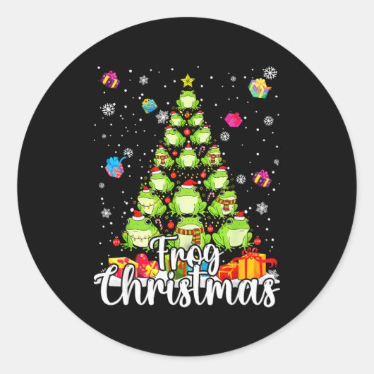 Th Cute Frog Christmas Tree Pajama Matching Costum Runder Aufkleber (Vorderseite)