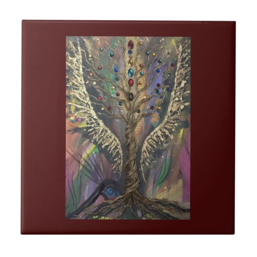 Th Divine Tree Of Life celestial wings and jewels Fliese (Vorderseite)
