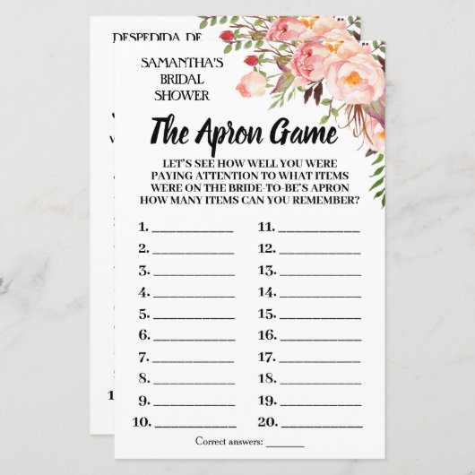 Tha Schürze Brautparty Spiel Englisch Spanisch (Vorne/Hinten)