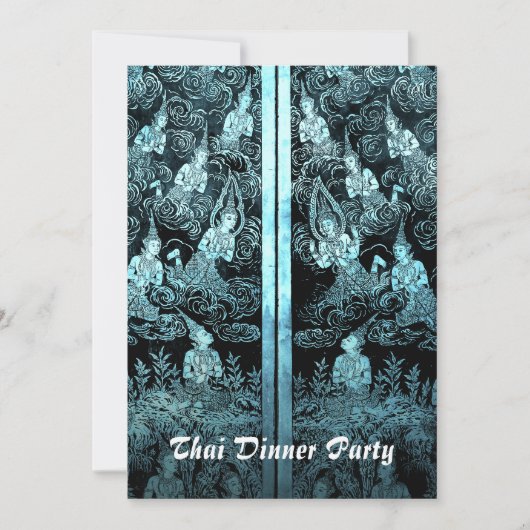 Thai Dinner Themenparty Einladung Blau (Vorderseite)