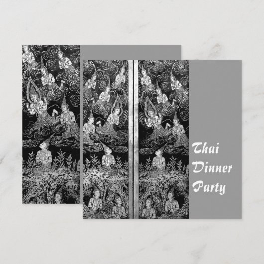 Thai Dinner Themenparty Einladung Silber (Vorne/Hinten)