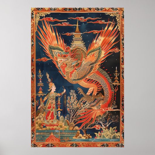 Thai Dragon and Phoenix Art Print Traditional Poster (Vorne)