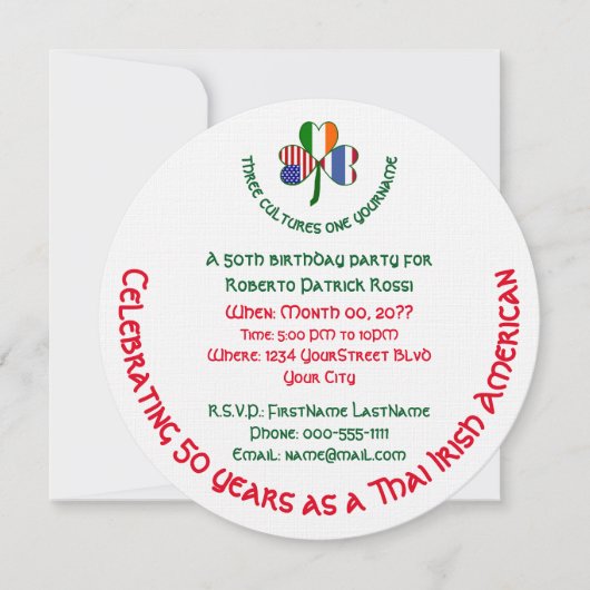 Thai Irish American Kleeblatt Birthday Einladung (Vorderseite)