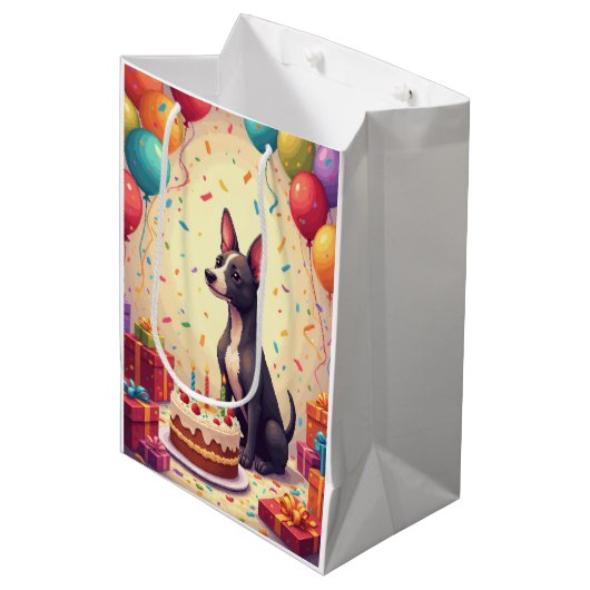 Thai Ridgeback Geburtstagsfeier Mittlere Geschenktüte (Vorderseite Schrägansicht)