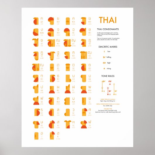 Thai Script Consonant Chart, Abstrakt Art Poster (Vorne)