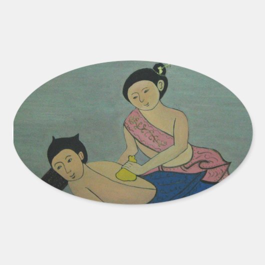 Thai Traditionelle Massage Ovaler Aufkleber (Vorderseite)
