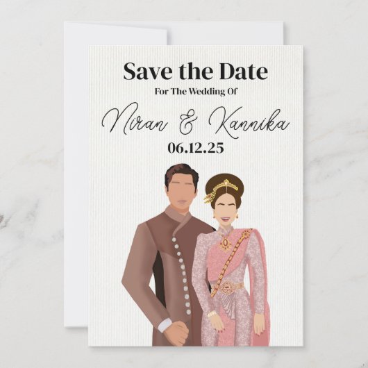 Thai Wedding Illustriert Couple Save The Date (Vorderseite)