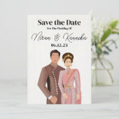 Thai Wedding Illustriert Couple Save The Date (Stehend Vorderseite)